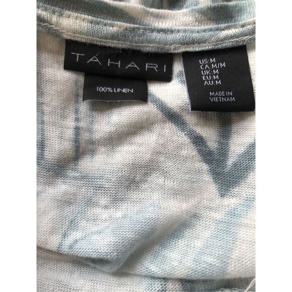 Palm tree pattern Tahari Palm tree print white and light Green 100% linen relaxe - Picture 10 of 11